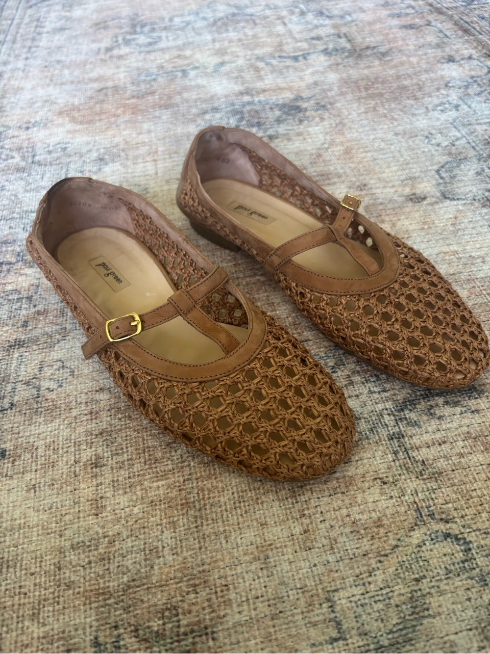Paul Green Woven T-Strap Flats in Tan - Picture 14 of 16